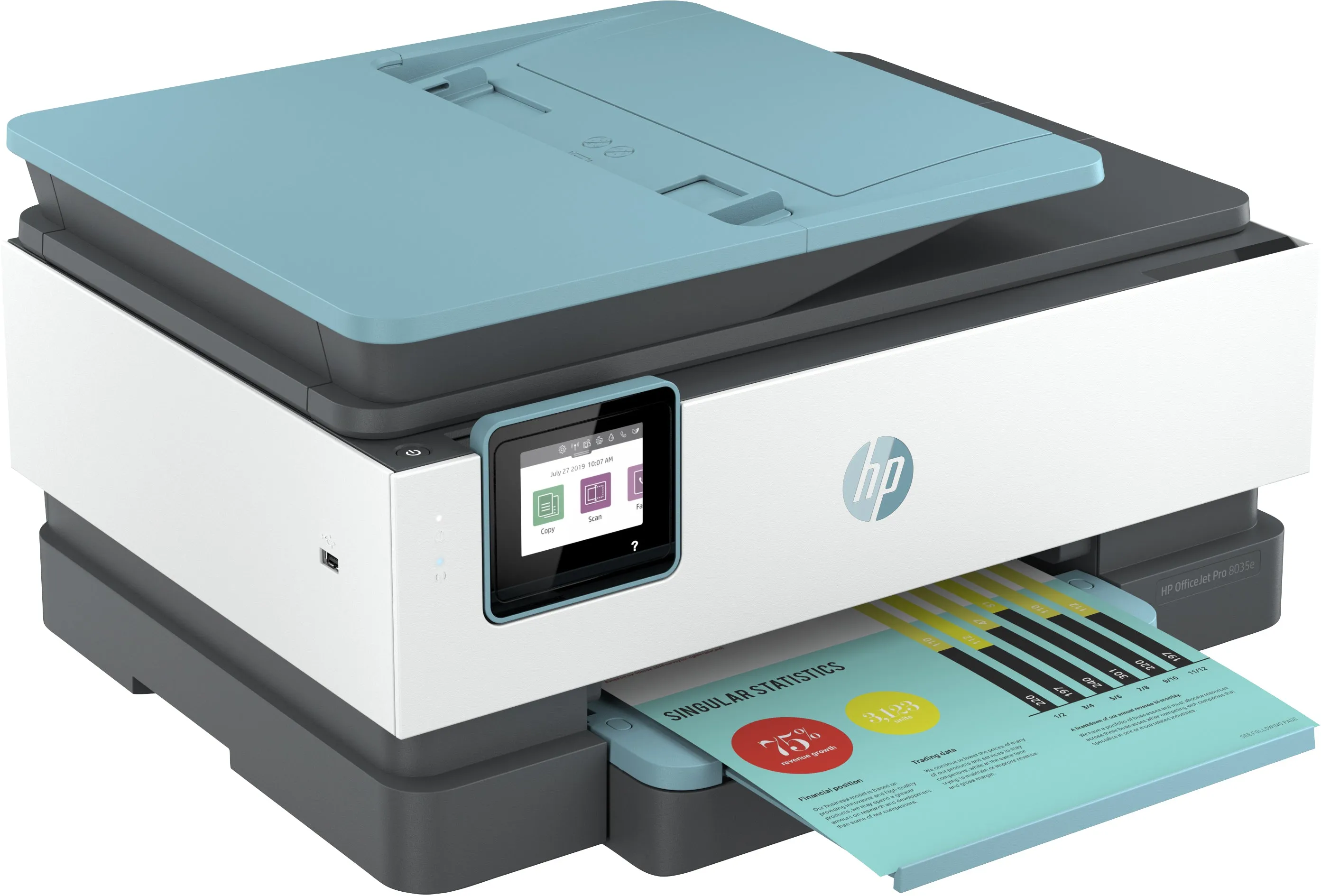 HP OfficeJet Pro 8035e All-in-One Color Inkjet Printer, 20/10ppm, 256MB, USB, WiFi, Ethernet, Oasis - 1L0H7A#B1H