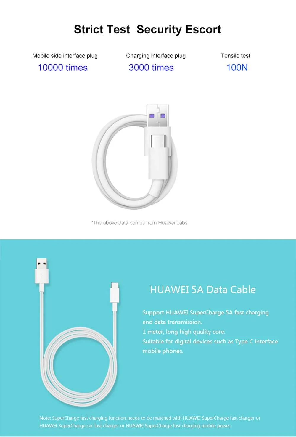 Huawei AP71 5A 1m USB A to C Cable White - 4071497