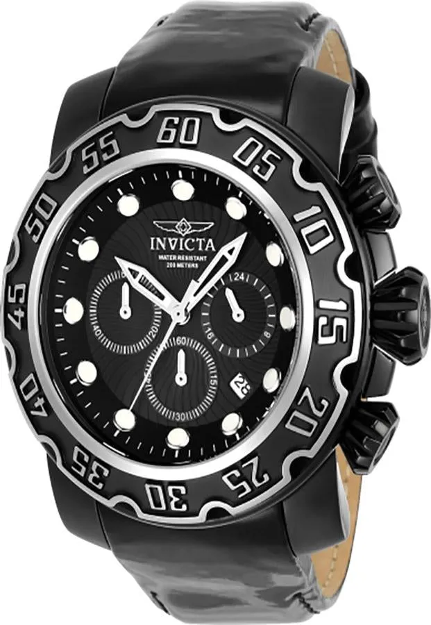 INVICTA Lupah Mens Watch - Black Metal - Chronograph - Black Leather Strap