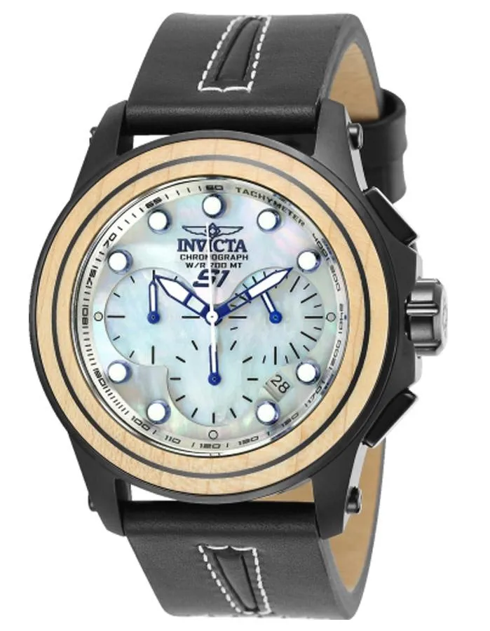 INVICTA S1 Rally Mens Watch - Black Metal - Blonde Wooden Bezel - Leather Strap