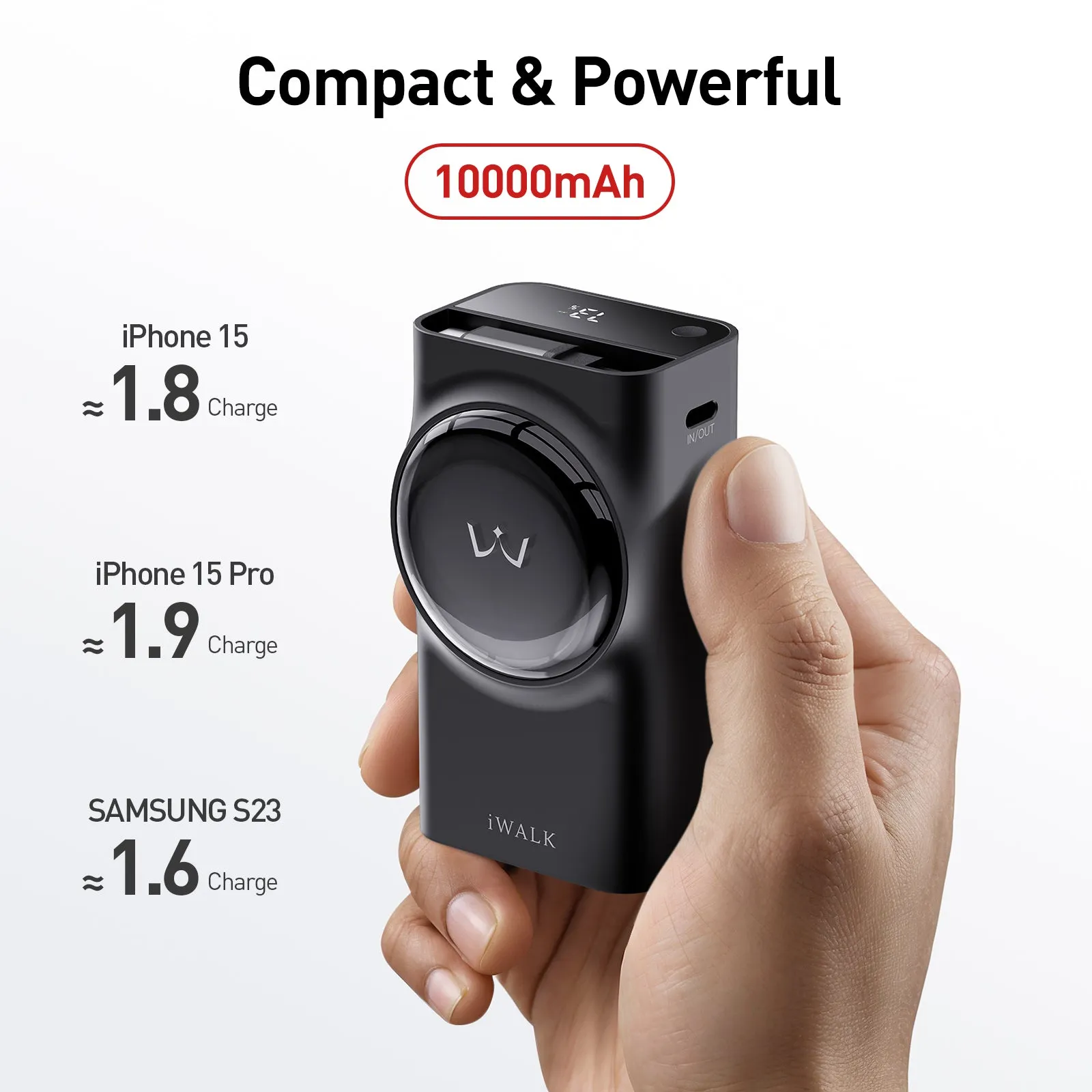 iWALK LinkPod Reel 10000 | 10000mAh, PD 30W Fast Charging, Built-in 2.3ft Retractable Cable Portable Charger