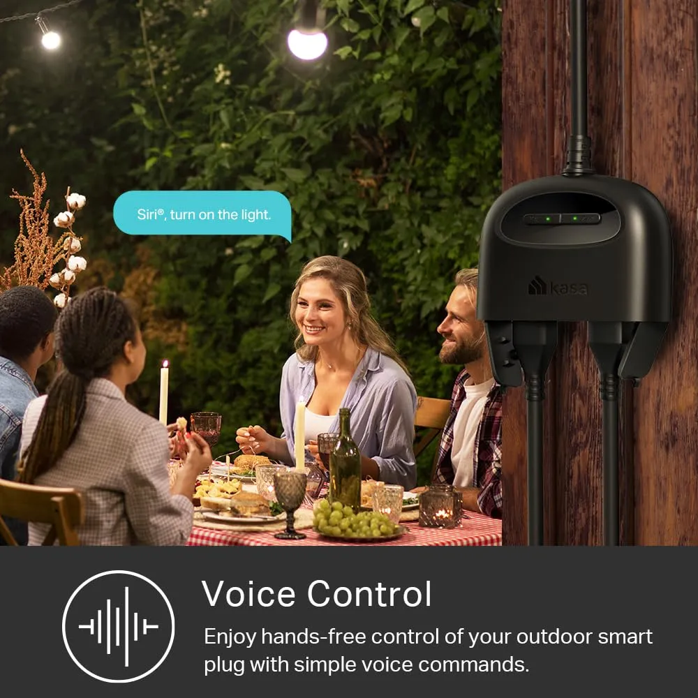 Kasa Outdoor Smart Plug, Smart Home Wi-Fi Outlet with 2 Sockets, IP64 Weather Resistance, Compatible with Alexa, Google Home & IFTTT, No Hub Required, ETL Certified(EP40), Black