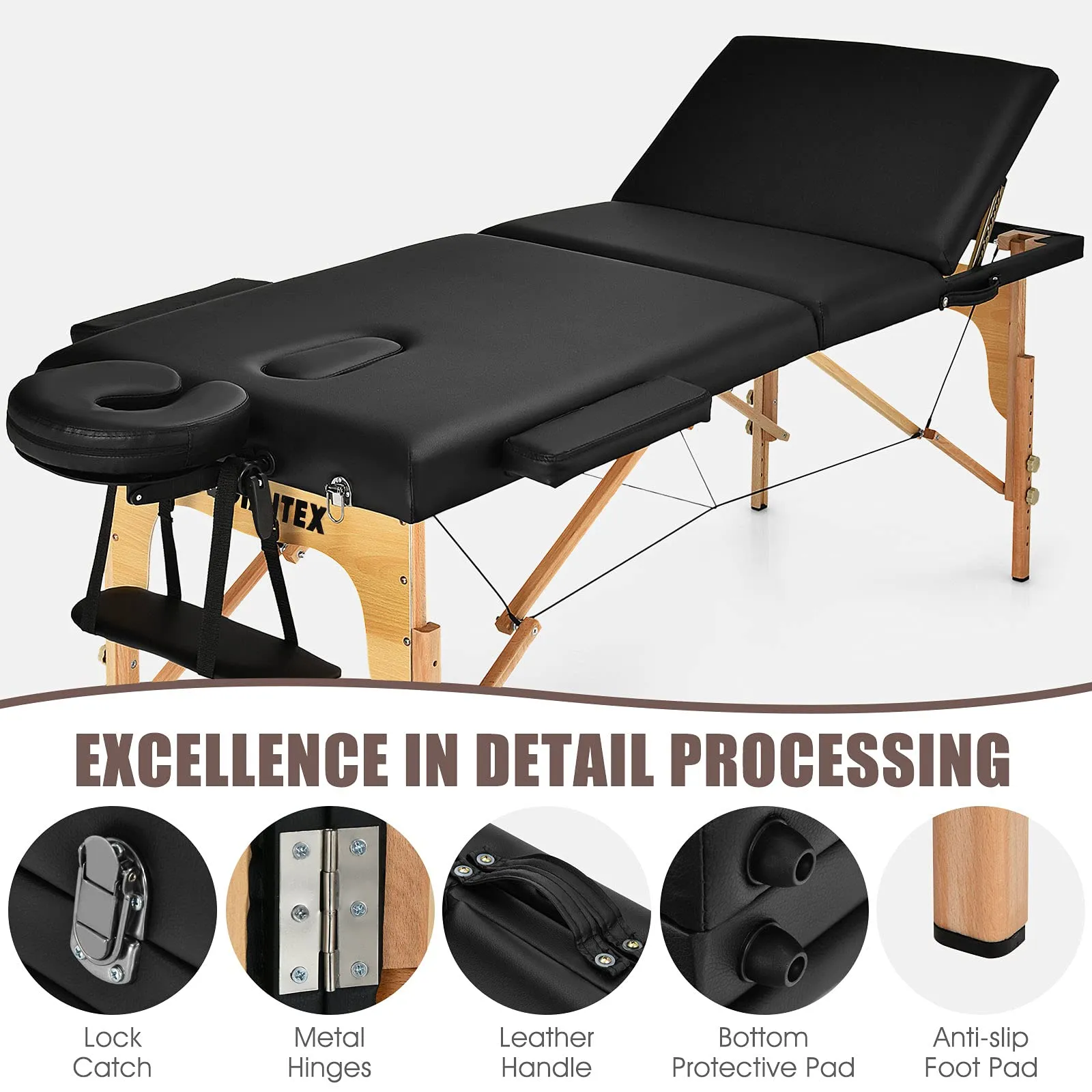 KOMFOTT 3 Sections 84inch Folding Massage Table with Carry Case