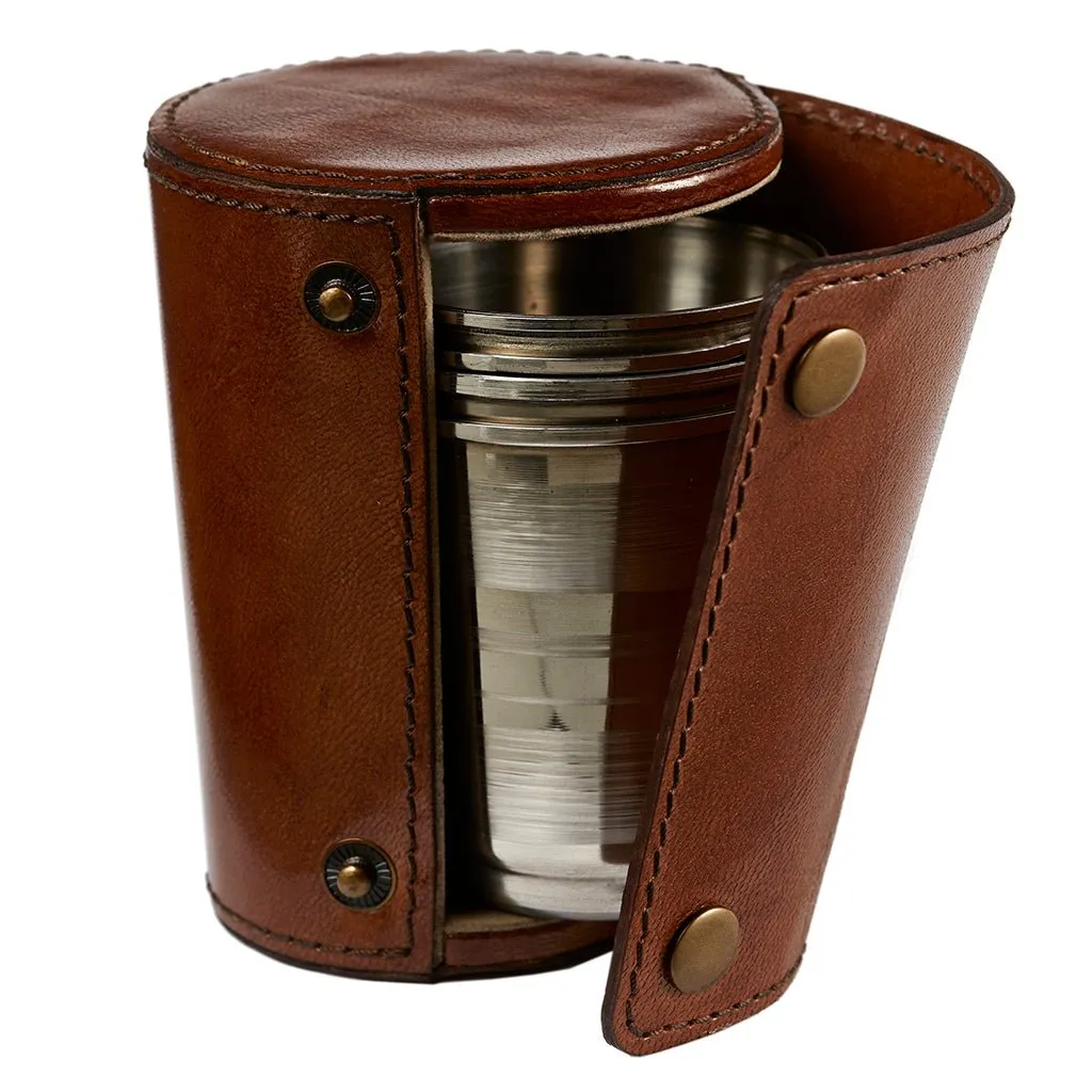 Leather Case With Four Metal Stirrup Cups