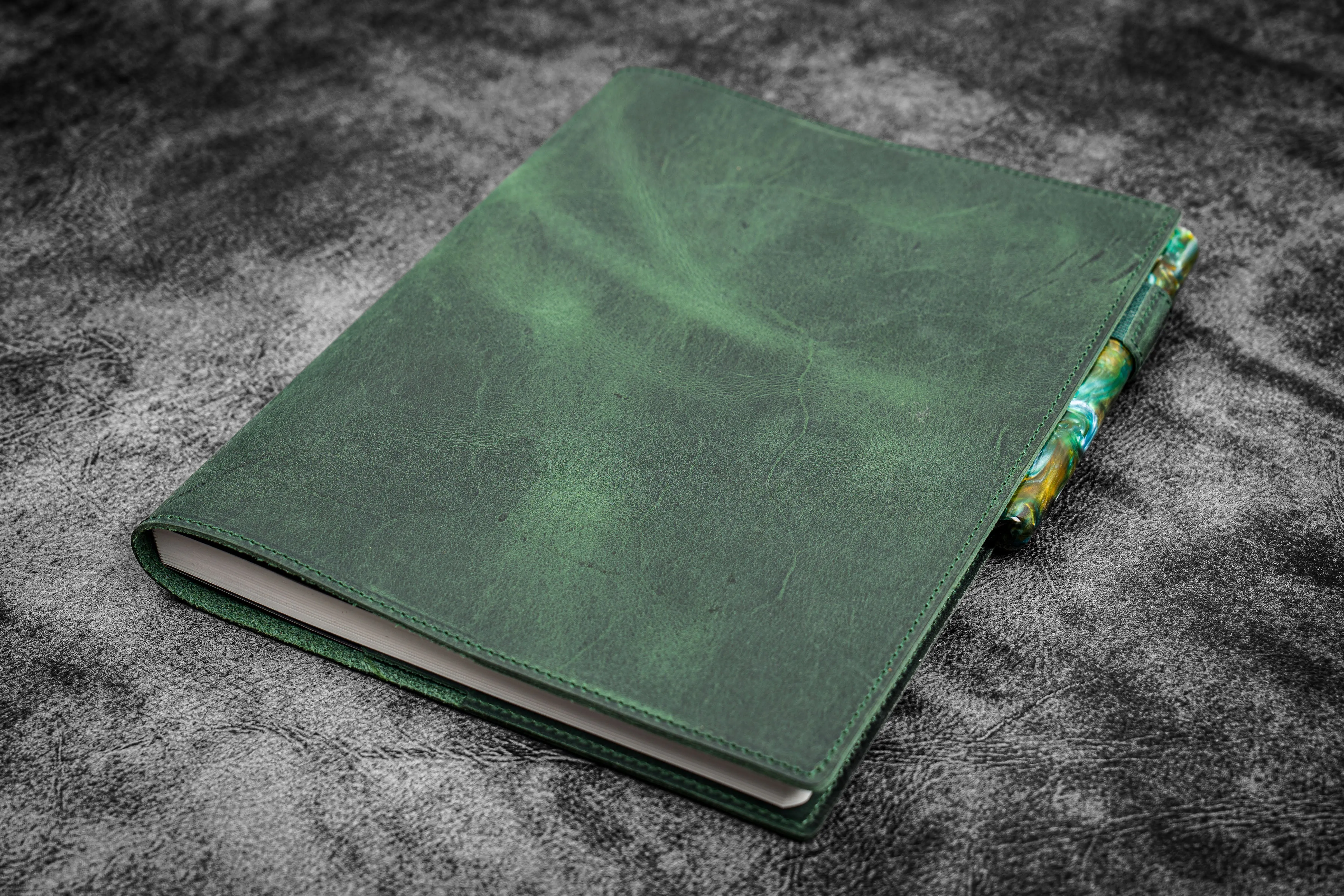 Leather Slim B5 Notebook / Planner Cover - Crazy Horse Forest Green