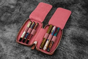 Leather Zippered 6 Slots Pen Case - C.H. Orange