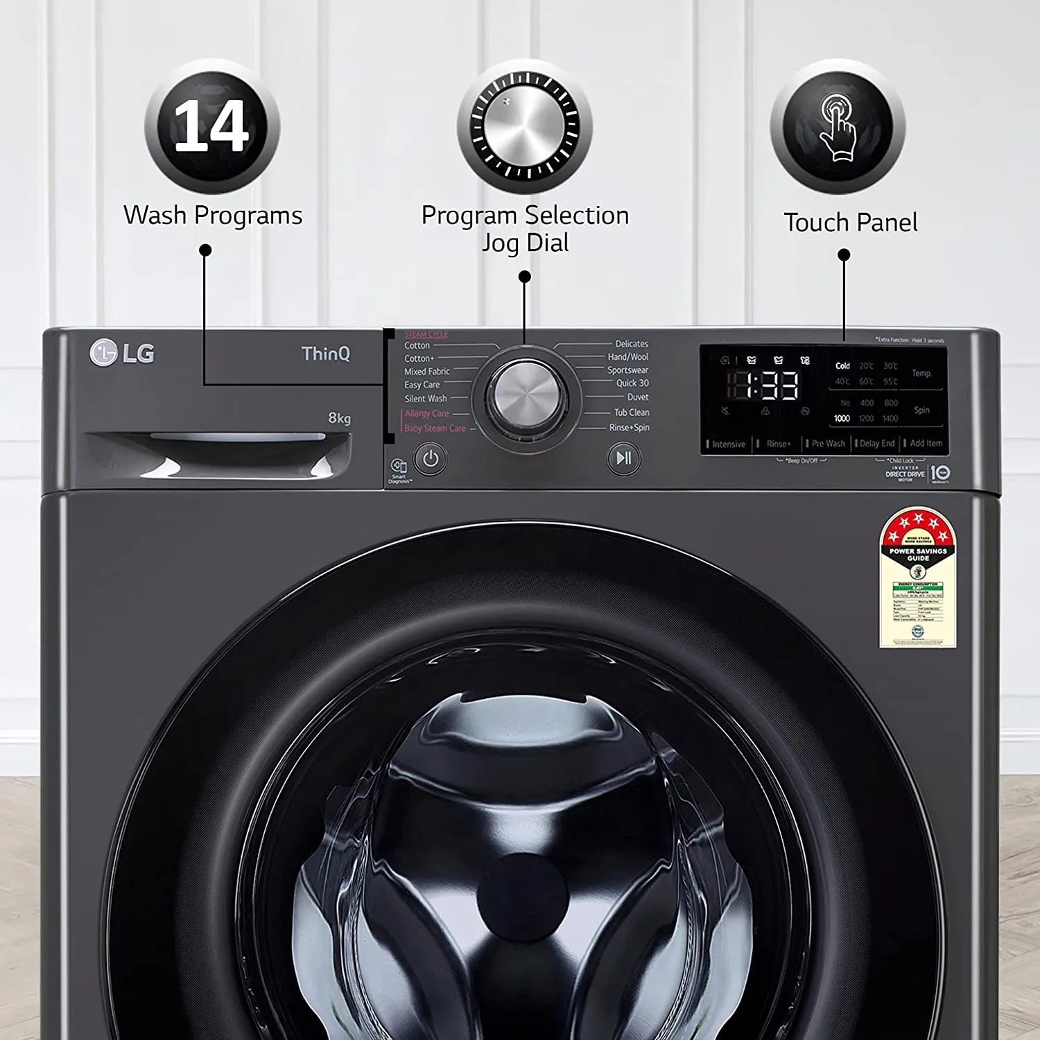 LG 8 Kg 5 Star Inverter Wi-Fi Fully-Automatic Front Loading Washing Machine with Inbuilt heater