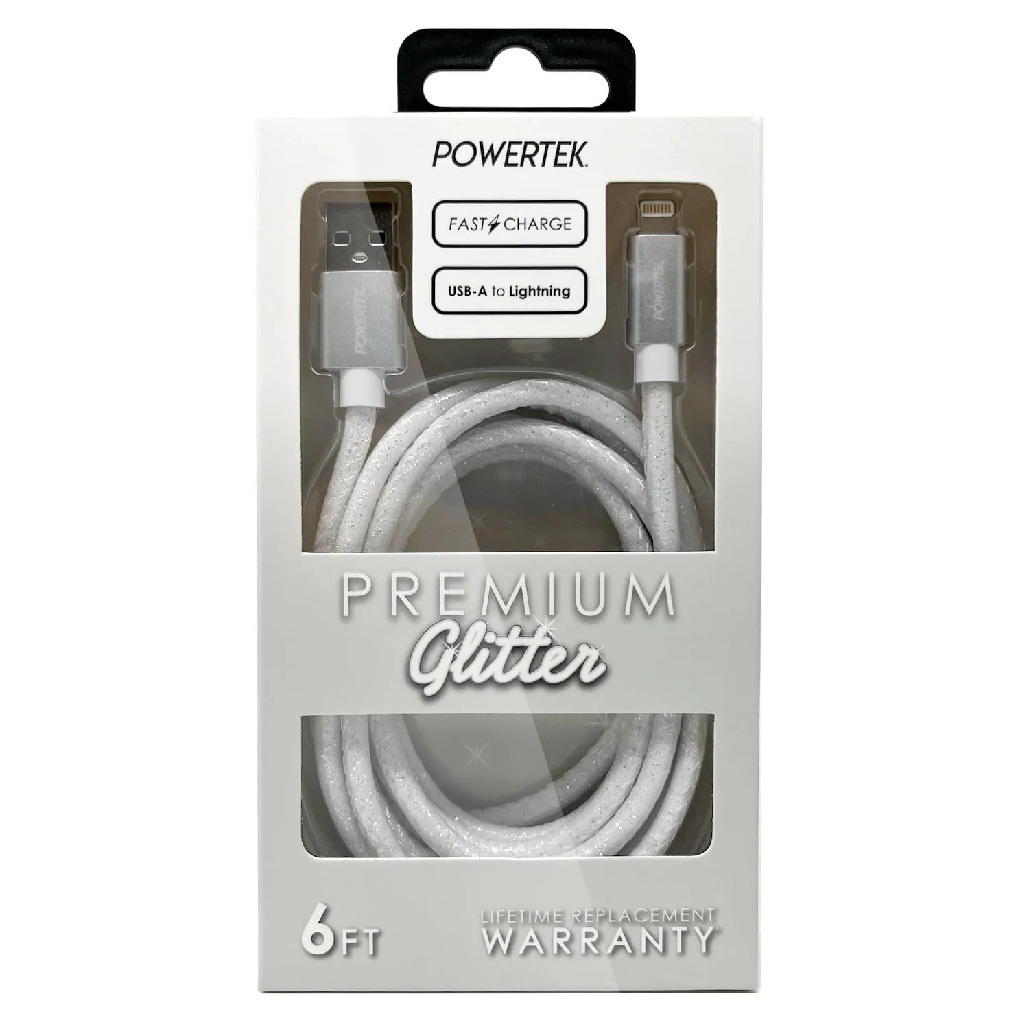 Liquipel 581236 Powertek USB-A to Lightning Cable, White Glitter