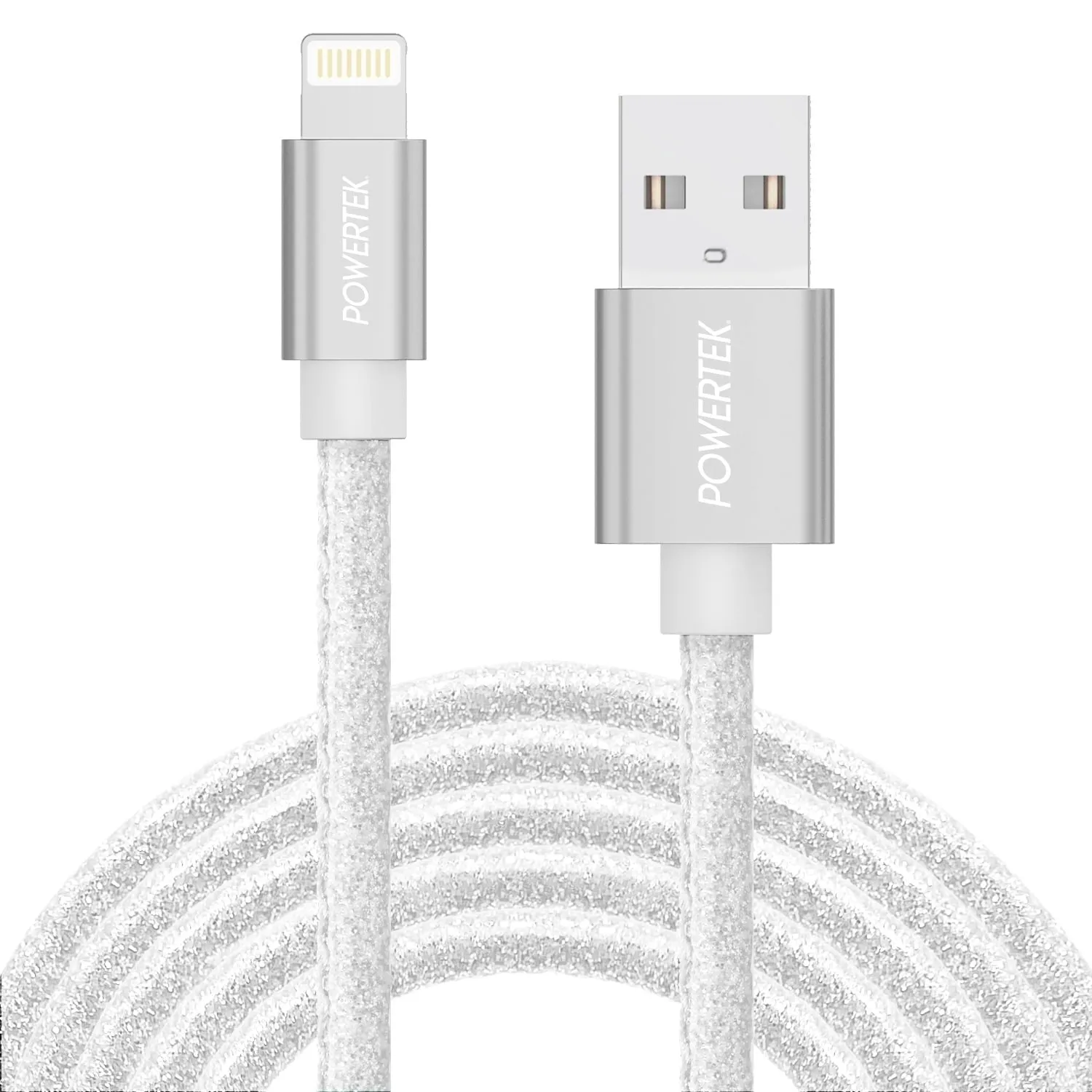 Liquipel 581236 Powertek USB-A to Lightning Cable, White Glitter