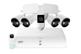 Lorex Fusion 4K  16 Channel (8 Wired   8 Fusion Wi-Fi) 2TB NVR System with Four H13 Wired 4K IP Bullet Cameras, One 2K Wired Doorbell, and One 2K Floodlight