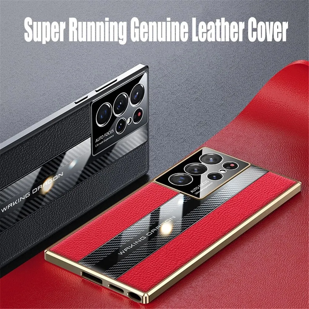 Luxury Carbon Fiber Genuine Leather Phone Case For Samsung Galaxy