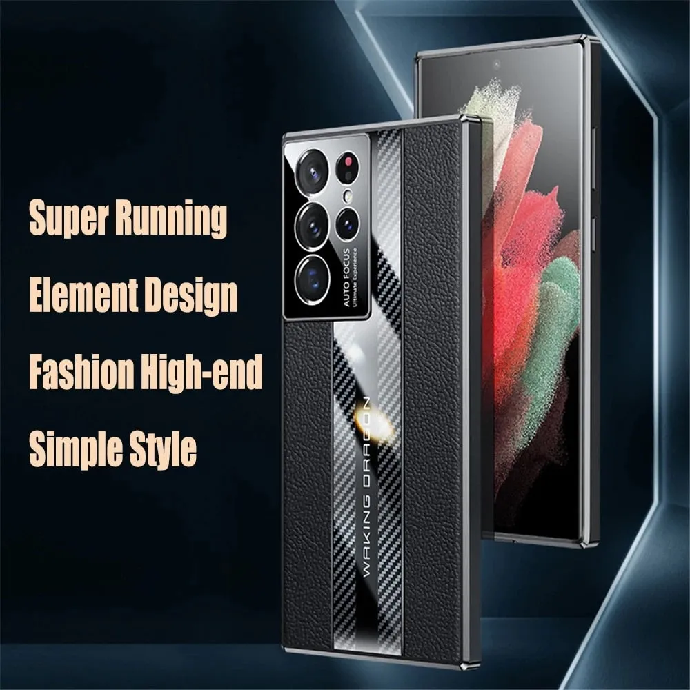 Luxury Carbon Fiber Genuine Leather Phone Case For Samsung Galaxy