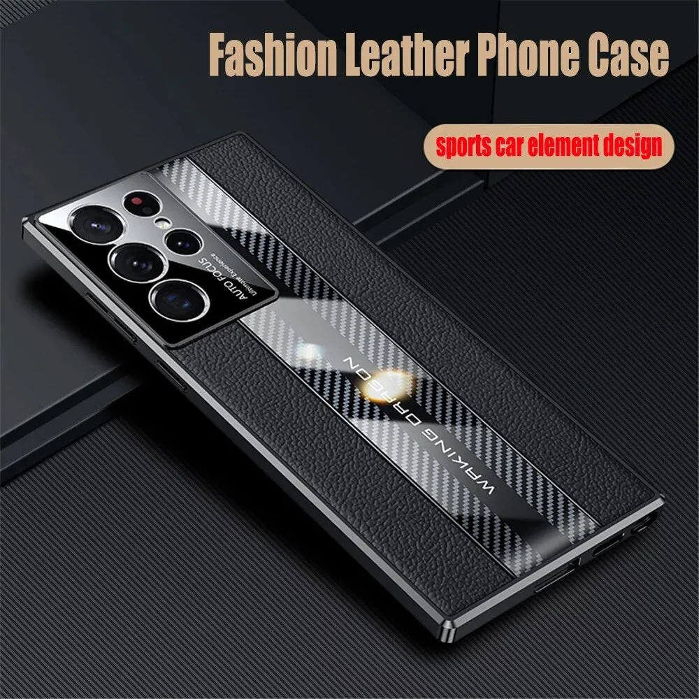 Luxury Carbon Fiber Genuine Leather Phone Case For Samsung Galaxy