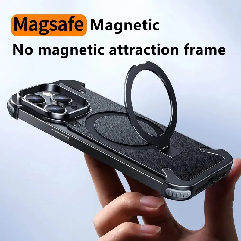 Magsafe Magnetic Metal Bumper Case with Airbag Shockproof Kichstand For IPhone