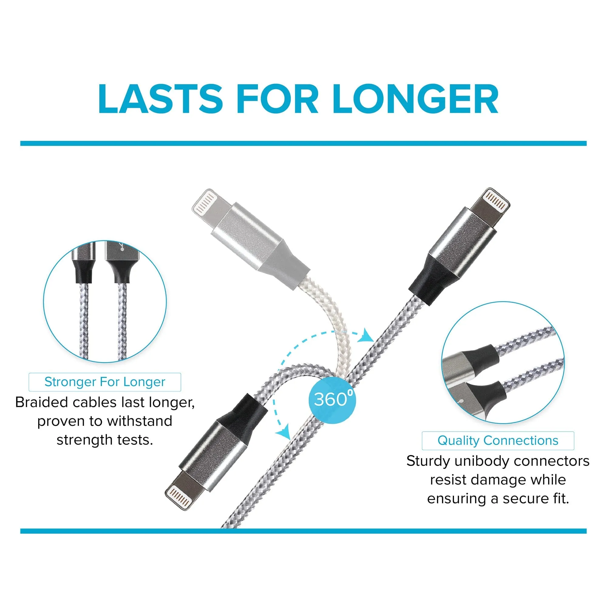 Maplin Lightning Connector to USB-A Braided Cable - 1m