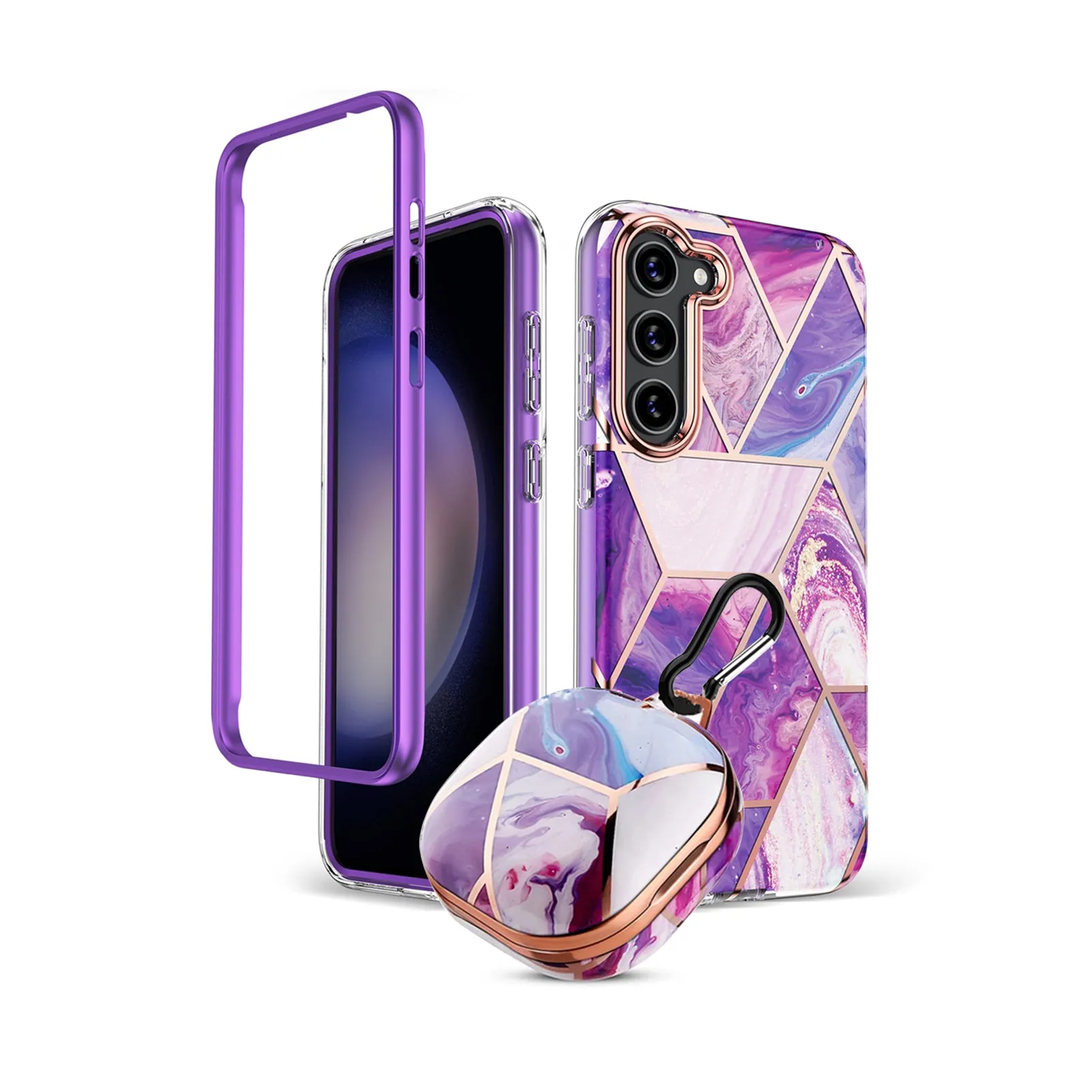 Marble Bundle for Samsung Galaxy S23 Plus Case   Galaxy Buds Case (Purple)