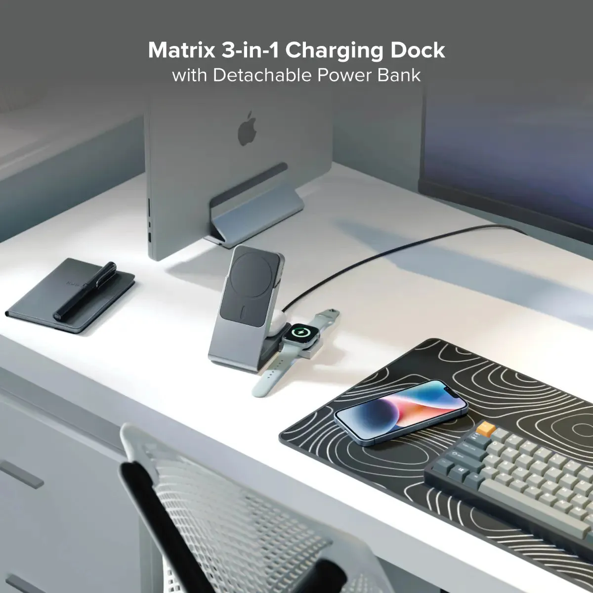 Matrix  Flow 3-in-1 Charging Dock with Car Charger Cradle & Wireless Powerbank