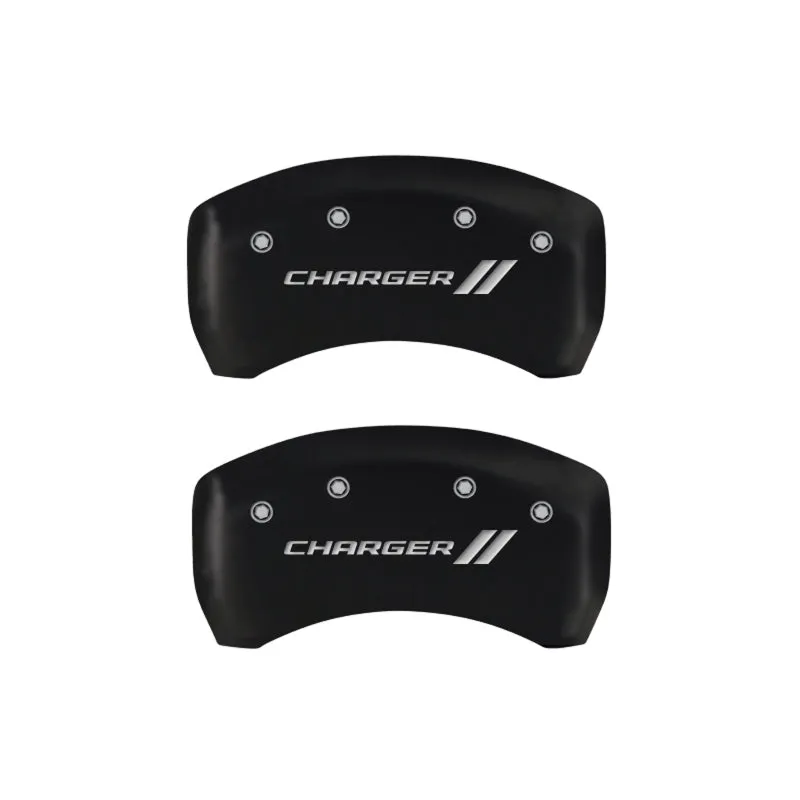 MGP Caliper Covers Brake Caliper Cover - Charger Script / Stripes Logo - Red Powder Coat - 18 in Minimum Wheel Diameter - Dodge Charger 2011-16 - Set of 4 12181SCH1RD