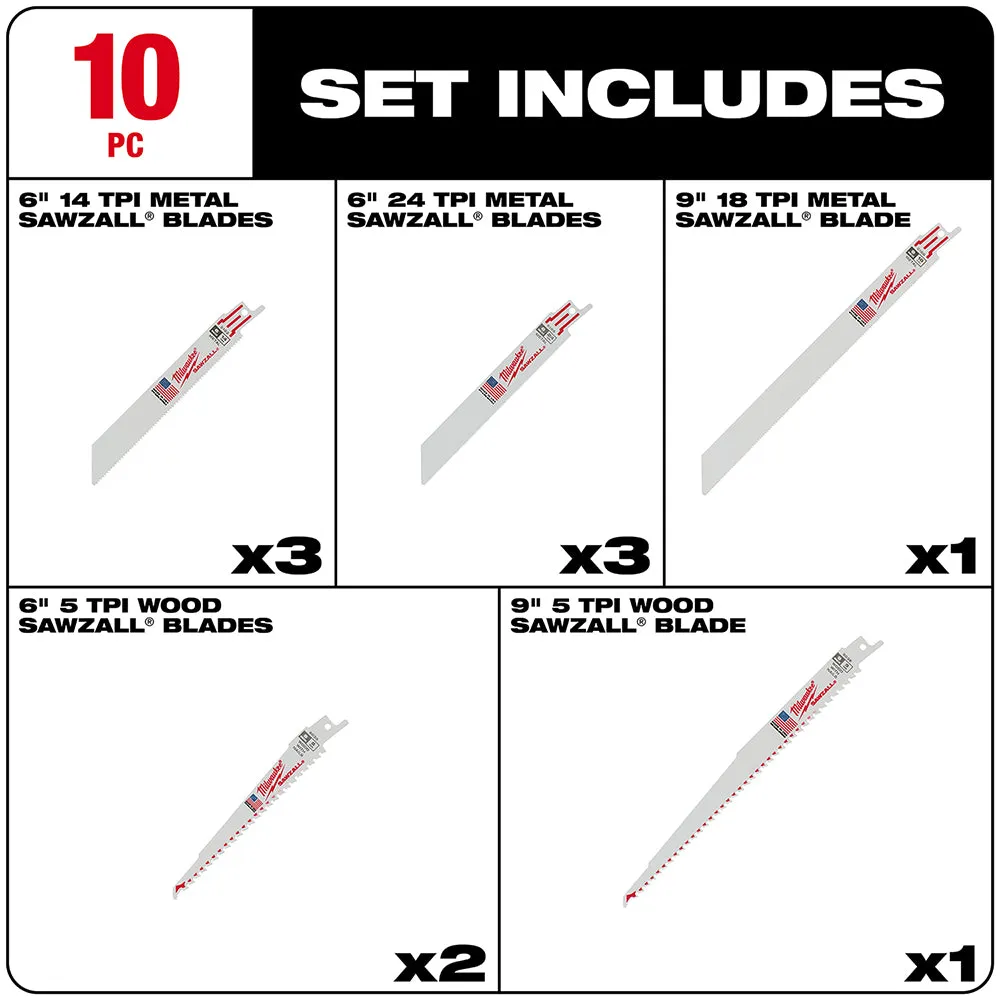 Milwaukee 49-22-1110 10 Pc SAWZALL Blade Set