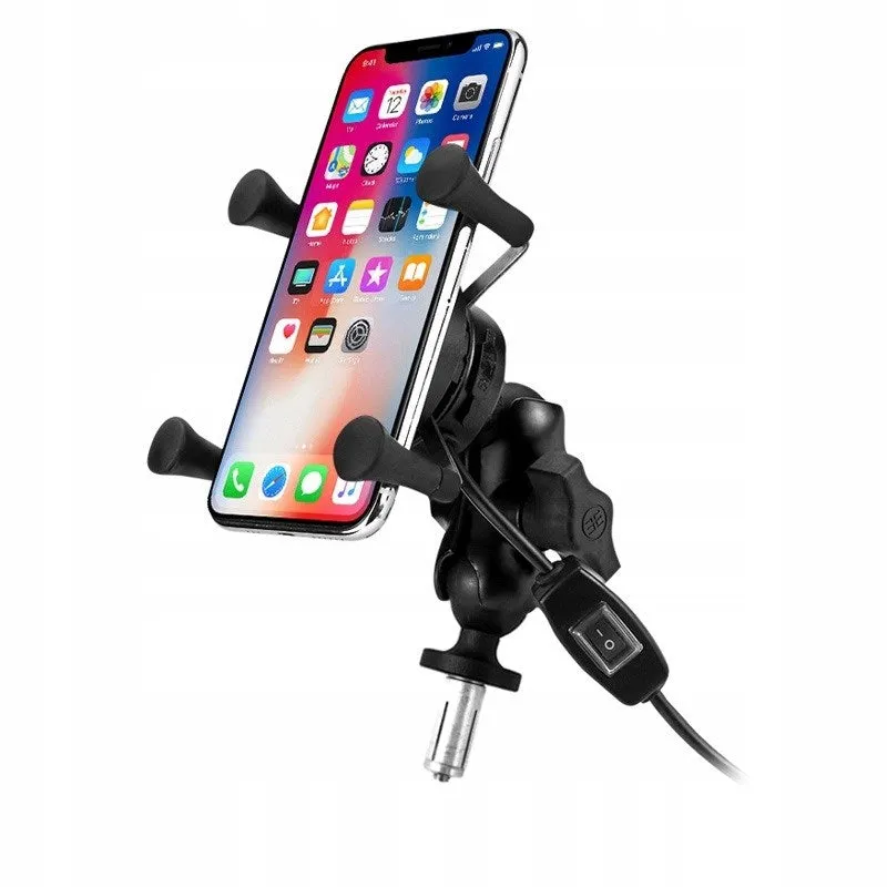 Motorbike Phone Holder Freedconn Mc7w With Inductive Charger   Bm2r Head Tube Attachment