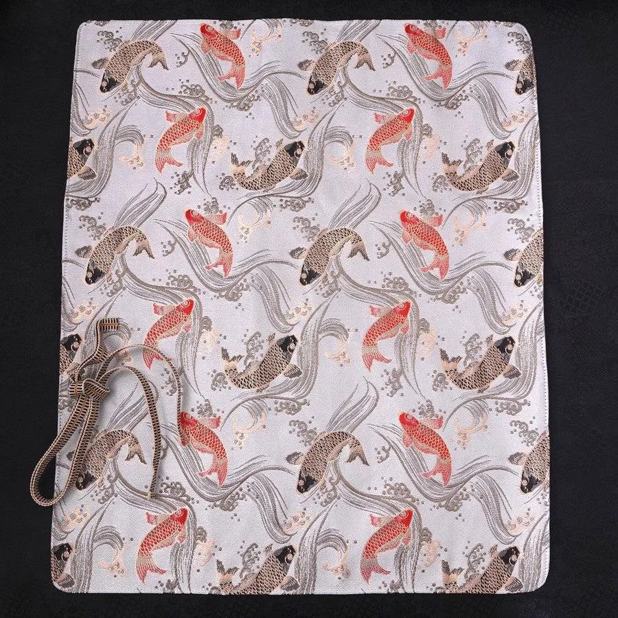 Musashi Japanese Style Kitchen Knife Roll Koi-White 4 Pockets Handmade