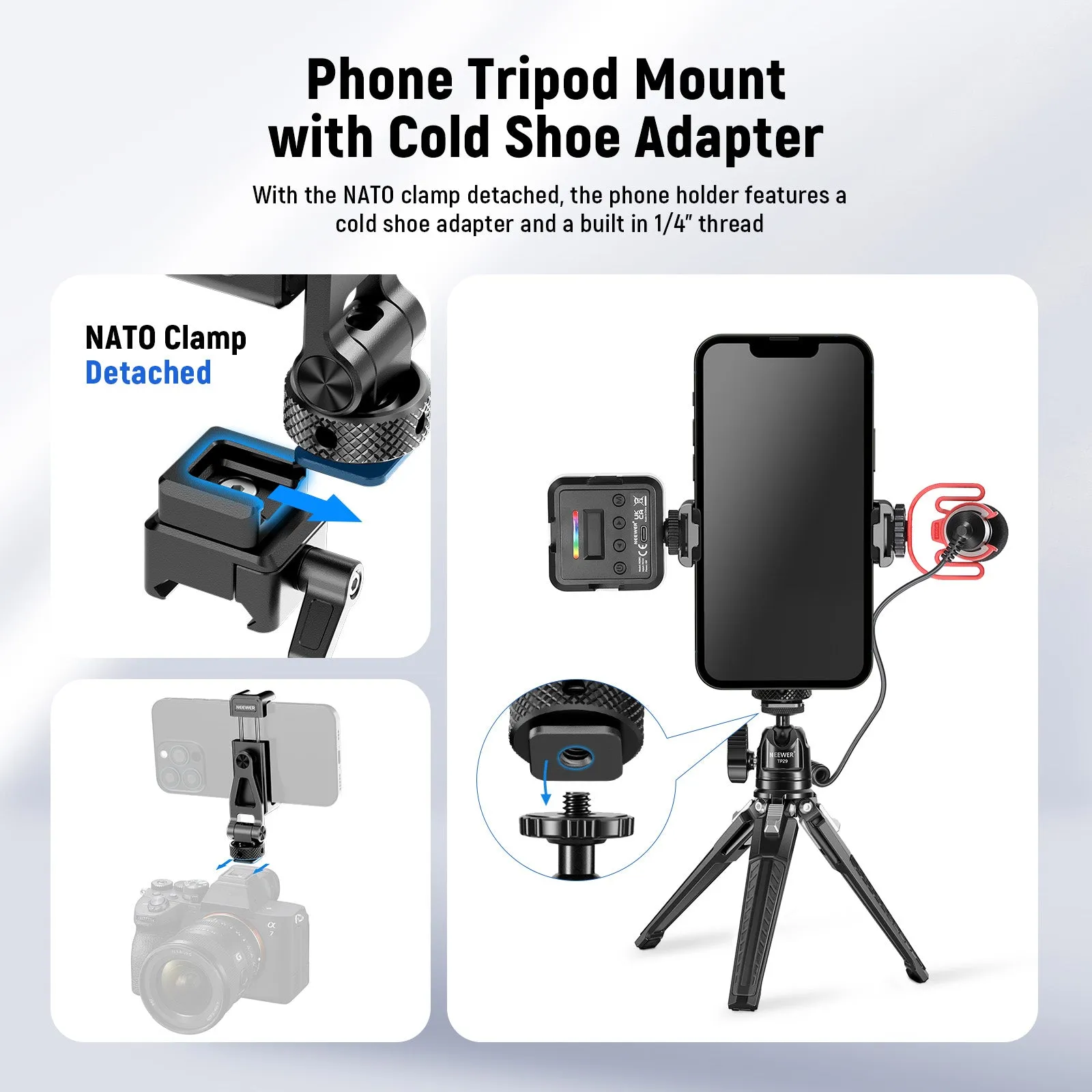 NEEWER GA010 Phone Tripod Mount For DJI RS 2 RSC 2 RS 3 Pro