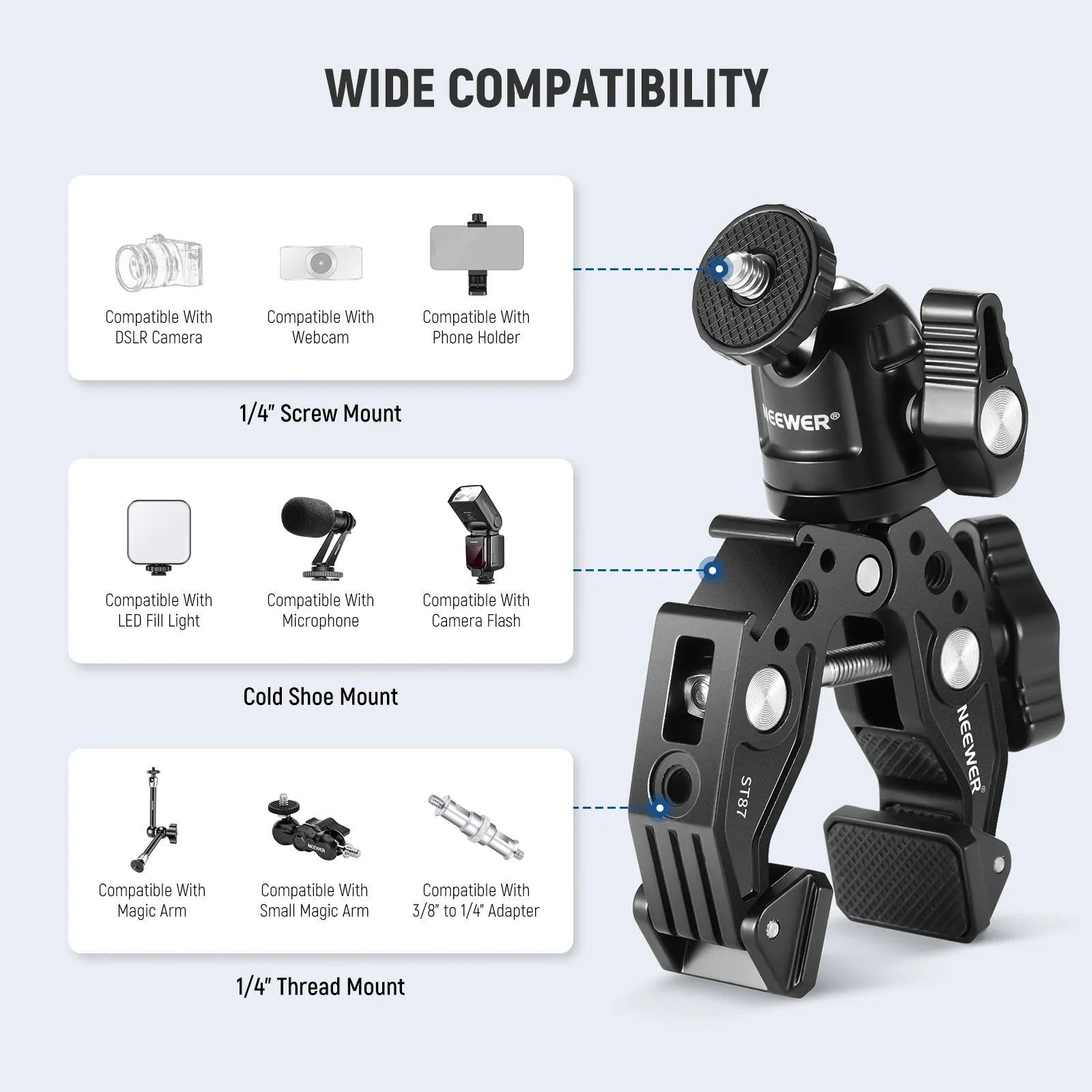 NEEWER ST87 Super Clamp with Ball Head