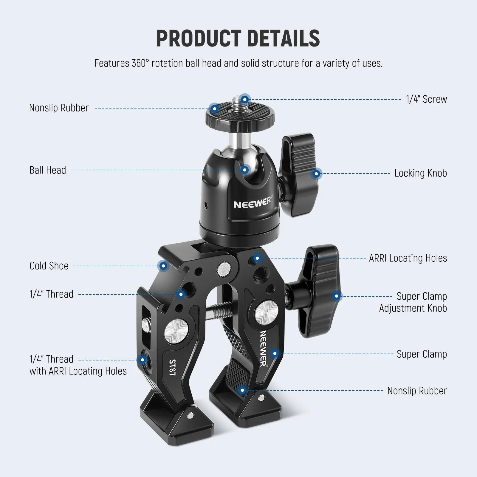 NEEWER ST87 Super Clamp with Ball Head