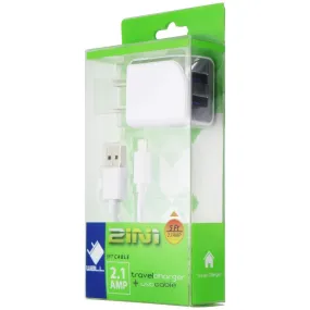 NEM (2.1A) 2-in-1 Dual USB Travel Charger/Adapter and 5-Ft USB Cable - White