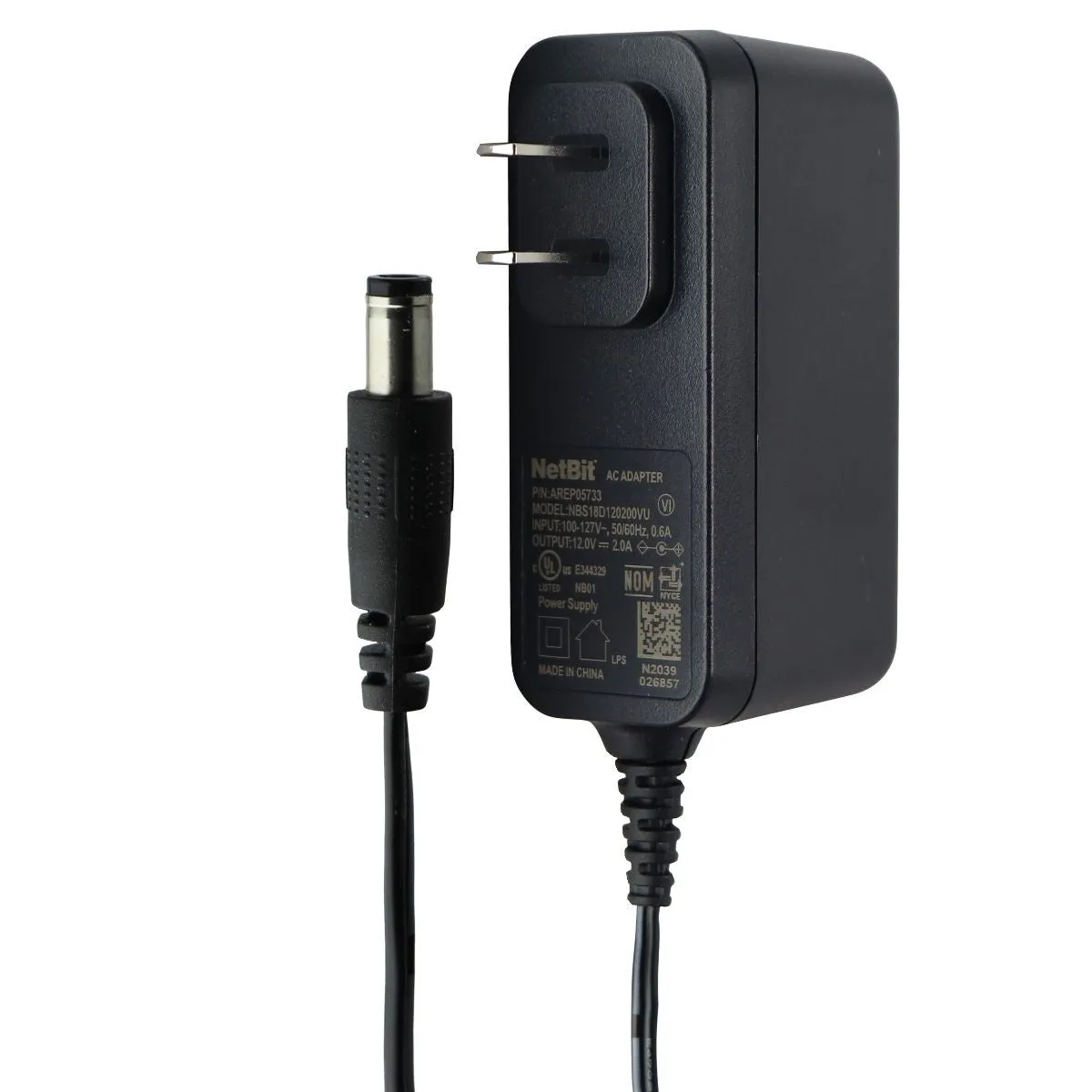 NetBit (12V/2.0A) AC Adapter Wall Charger Power Supply - Black (NBS18D120200VU)