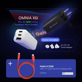 OMNIA X6i PD / QC 66W Compact Wall Charger   PeAk II C120B USB-C to Lightning Cable (1.2M)