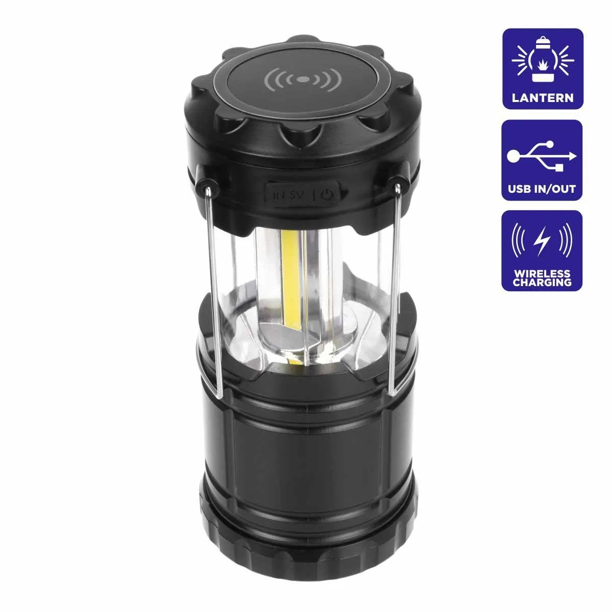 Pack of 2 Collapsible Camping Lanterns with Power Bank, Wireless Charger