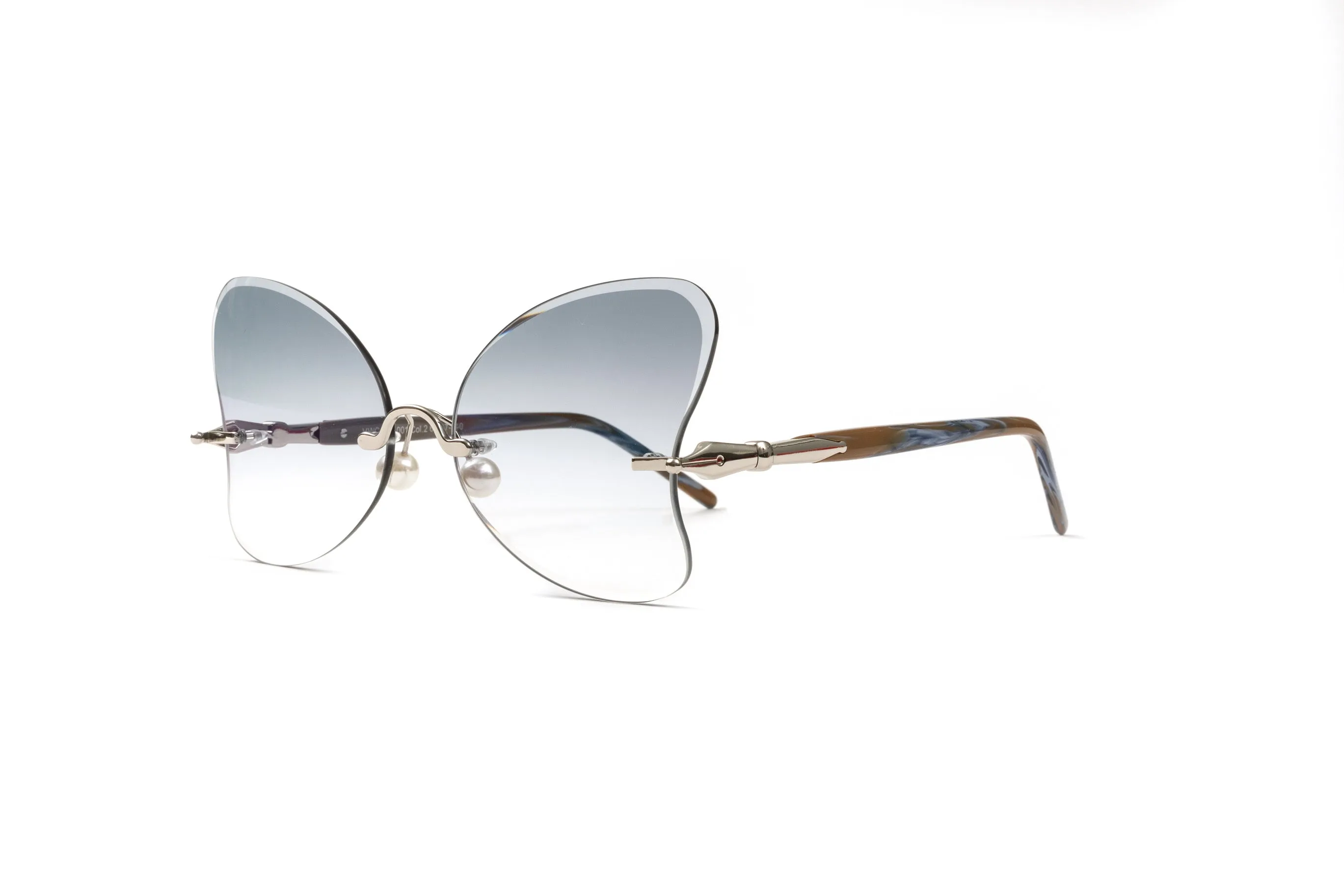 PEARL COLLECTION Silver & Brown/Blue Acetate Sunglasses, Gradient Grey Butterfly Lenses