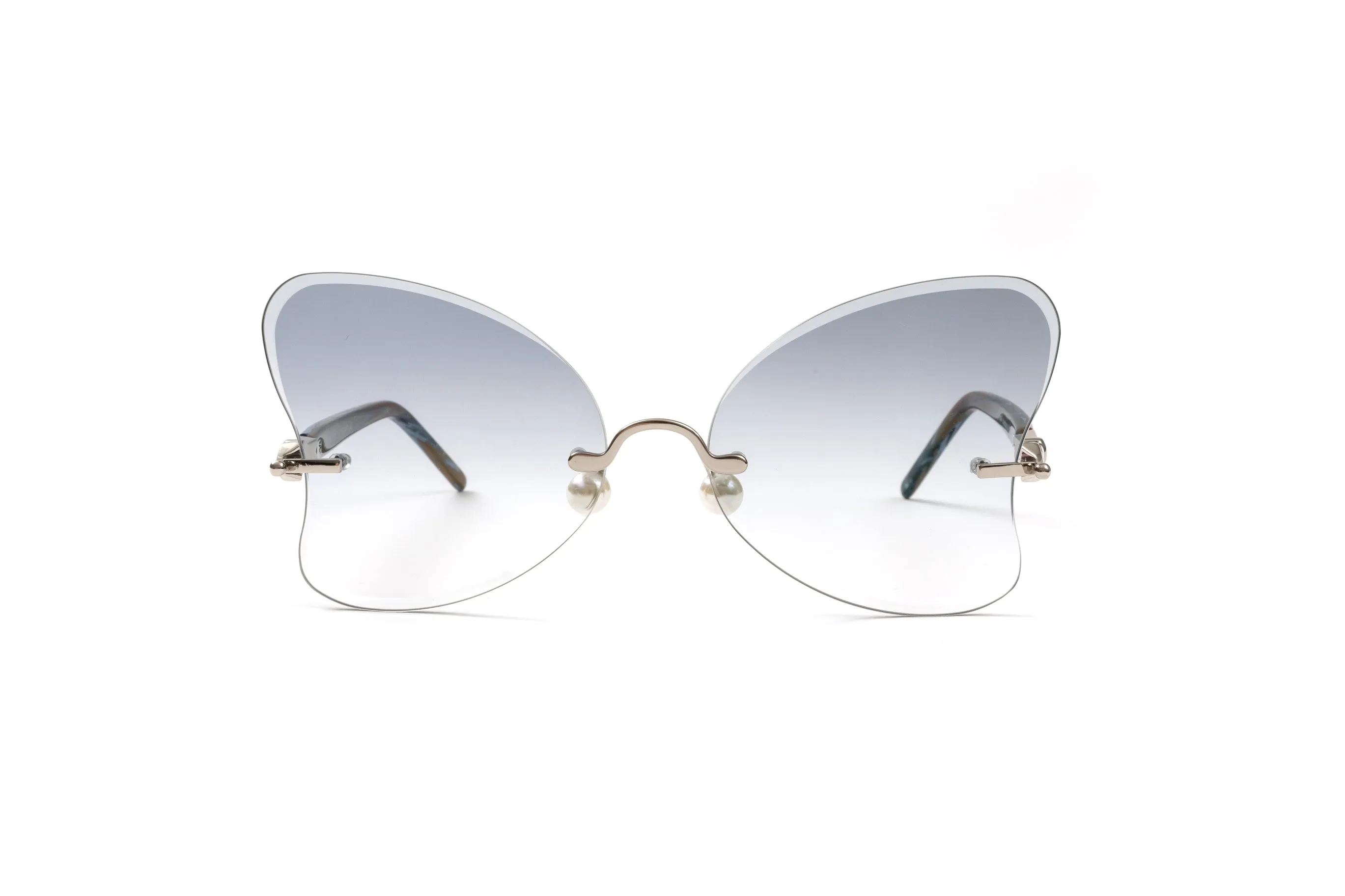 PEARL COLLECTION Silver & Brown/Blue Acetate Sunglasses, Gradient Grey Butterfly Lenses