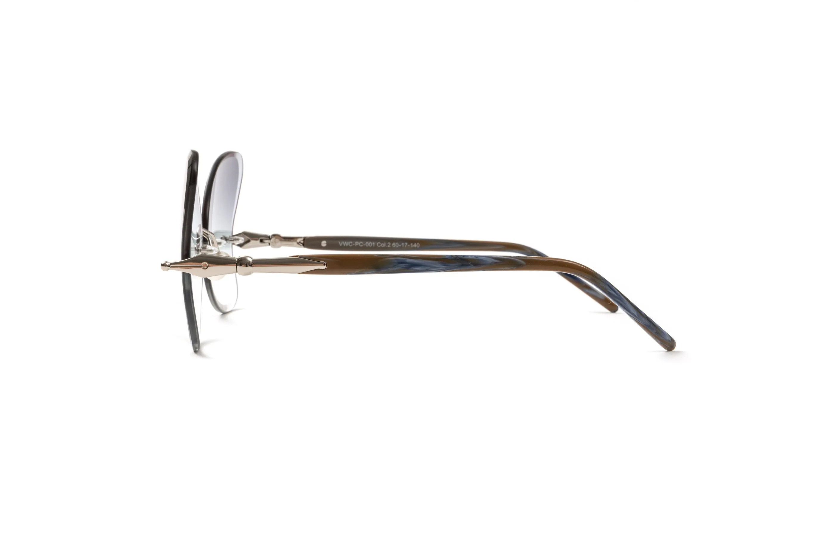 PEARL COLLECTION Silver & Brown/Blue Acetate Sunglasses, Gradient Grey Butterfly Lenses