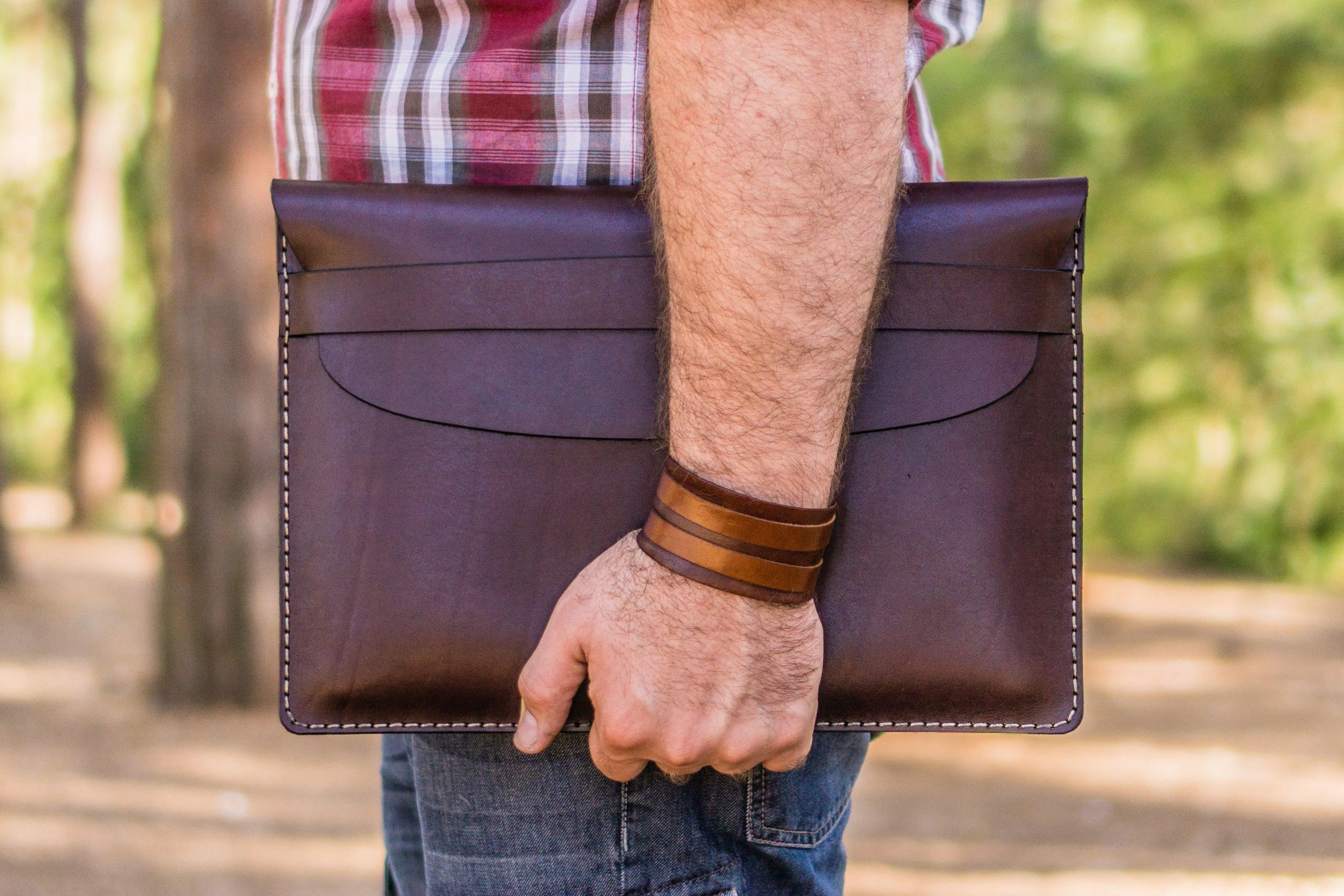 Personalized Leather MacBook Sleeves - Dark Brown