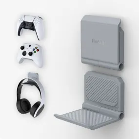 PlayVital 2 Set FOLD Controller Wall Mount for ps5/4, Foldable Wall Stand for Xbox Series X/S, Switch Pro, Gaming Headset Stand, Wall Holder for Xbox Wireless Headset, for Pulse 3D Headset - New Hope Gray - DMYPFM005