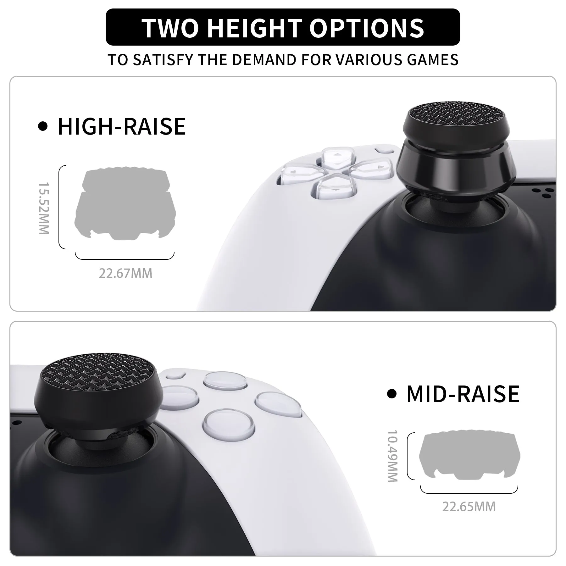 PlayVital Black Thumbs Pro ARMOR Thumbstick Extender Joystick Caps Grip for ps5 Controller - 2 High Raise and 2 Mid Raise Dome - PJM4001