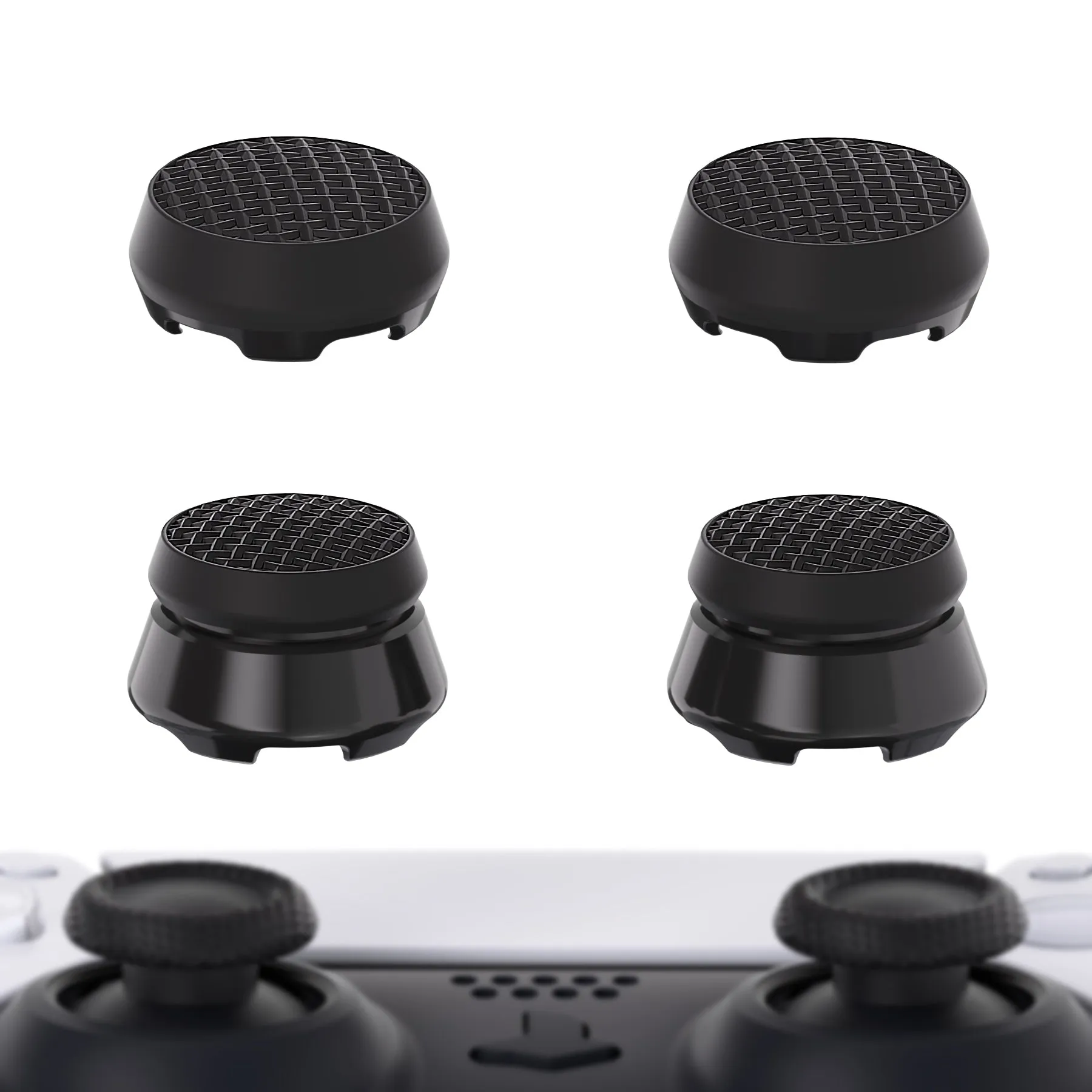 PlayVital Black Thumbs Pro ARMOR Thumbstick Extender Joystick Caps Grip for ps5 Controller - 2 High Raise and 2 Mid Raise Dome - PJM4001