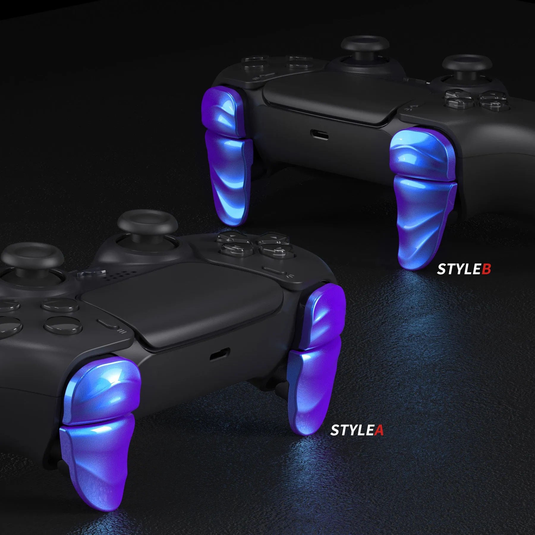 PlayVital DUNE 2 Pairs Trigger Stop Shoulder Buttons Extension Kit for ps5 Controller, Stopper Bumper Trigger Extenders for PS Portal, Game Improvement Adjusters for ps5 Edge Controller - Chameleon Purple Blue - YCPFP001