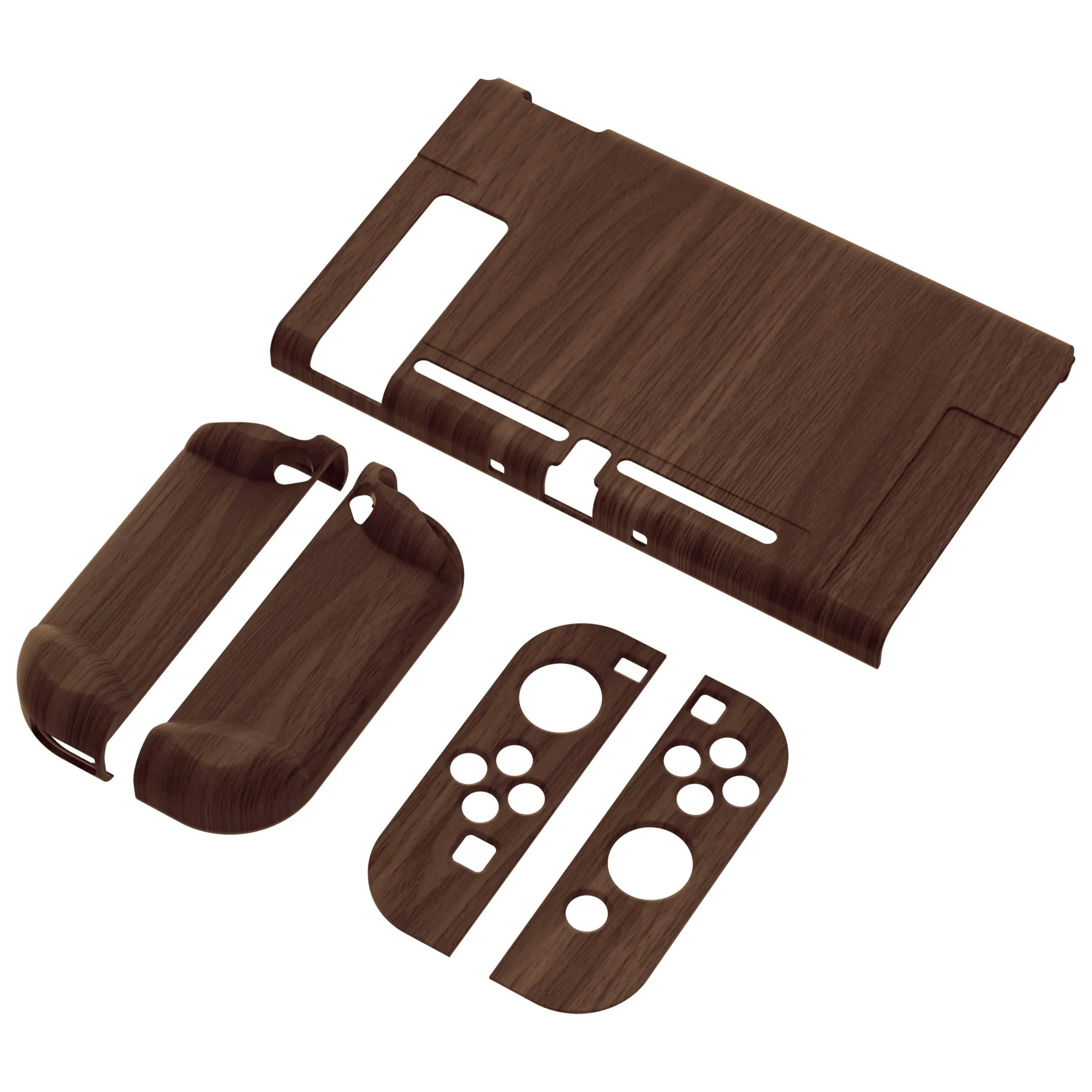 PlayVital Wooden Grain Back Cover for NS Switch Console, NS Joycon Handheld Controller Separable Protector Hard Shell, Soft Touch Customized Dockable Protective Case for NS Switch - NTS202