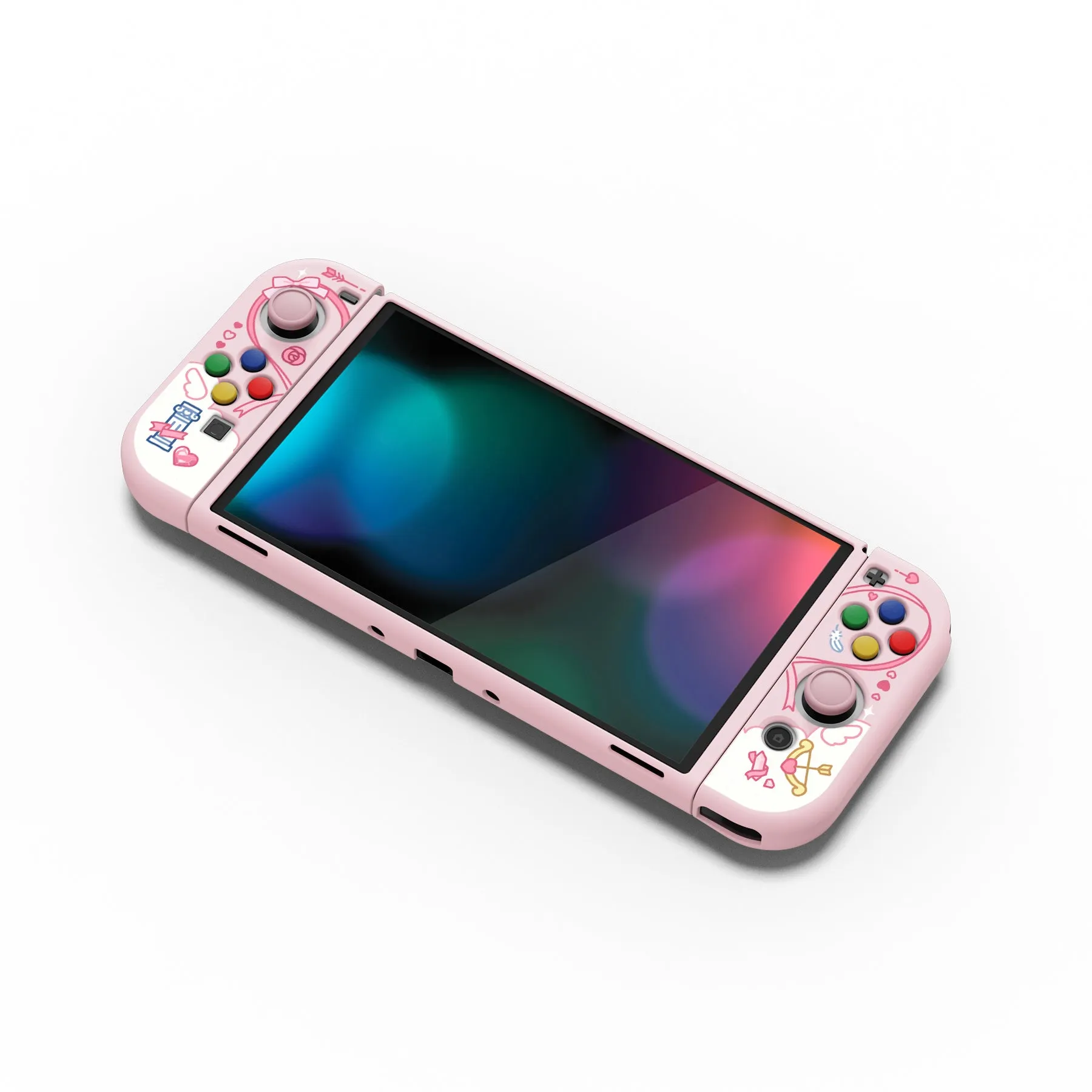 PlayVital ZealProtect Soft Protective Case for Switch OLED, Flexible Protector Joycon Grip Cover for Switch OLED with Thumb Grip Caps & ABXY Direction Button Caps - Intern Cupid - XSOYV6060