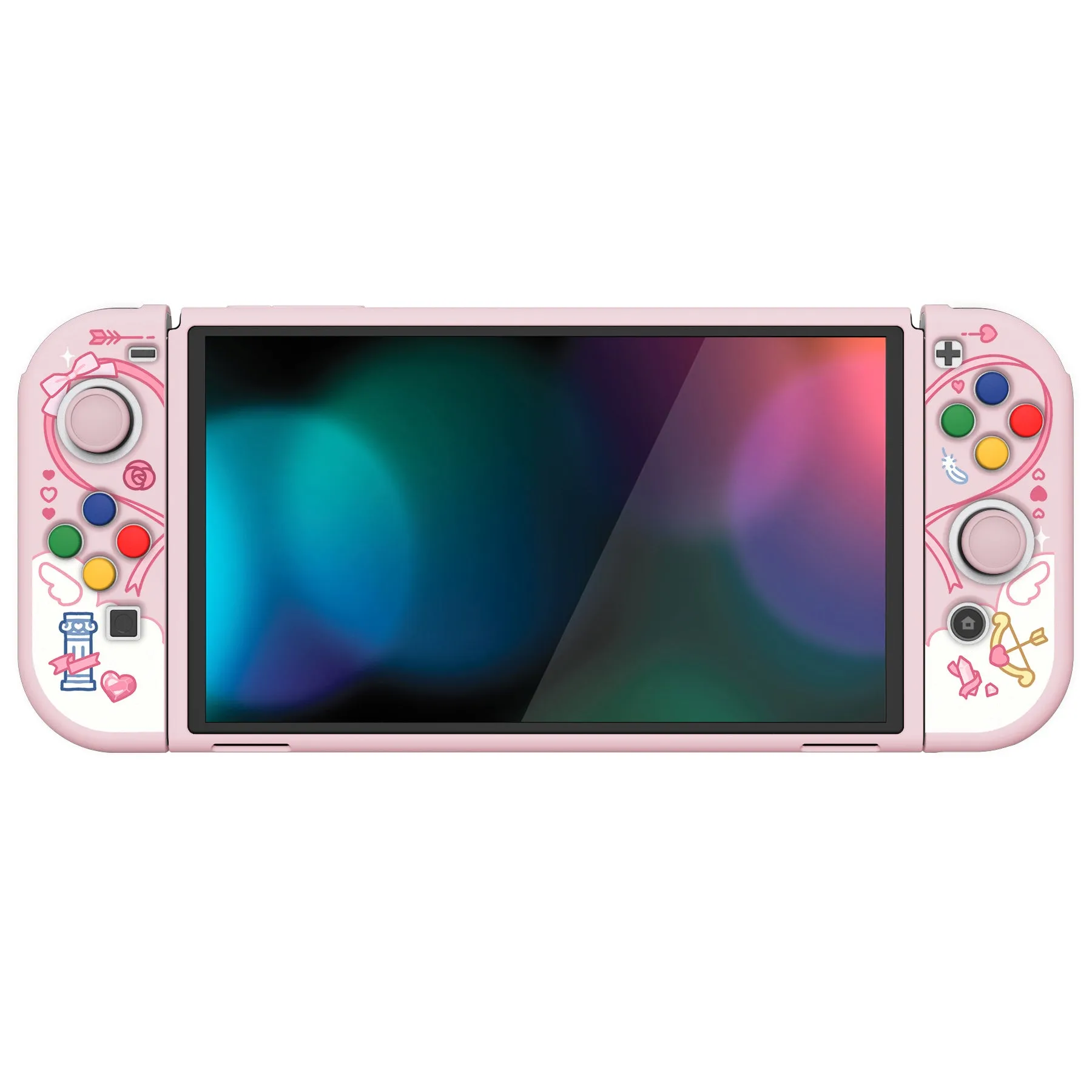 PlayVital ZealProtect Soft Protective Case for Switch OLED, Flexible Protector Joycon Grip Cover for Switch OLED with Thumb Grip Caps & ABXY Direction Button Caps - Intern Cupid - XSOYV6060