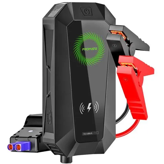 Promate 19000mAh Jump Starter Power Bank, Dual Port, Wireless Charger, Safety Hammer, Short Circuit Protection