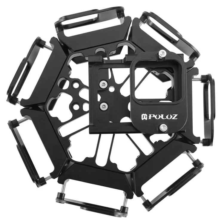 PULUZ  8 in 1 All View Panorama Frame CNC Aluminum Alloy Protective Cage with Screw for GoPro HERO7 /6 /5(Black)