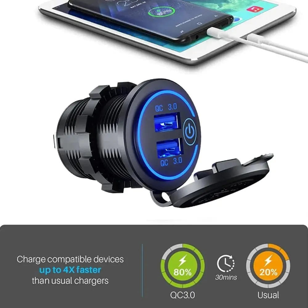 Quick Charge 3.0 Dual USB Car Charger -Waterproof 12V/24V Power Outlet