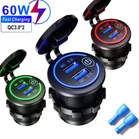 Quick Charge 3.0 Dual USB Car Charger -Waterproof 12V/24V Power Outlet