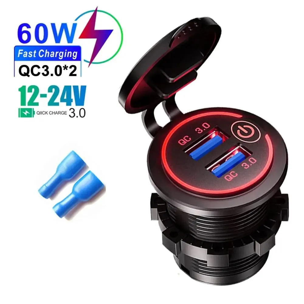 Quick Charge 3.0 Dual USB Car Charger -Waterproof 12V/24V Power Outlet