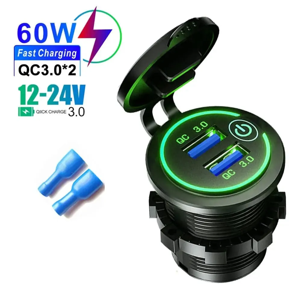 Quick Charge 3.0 Dual USB Car Charger -Waterproof 12V/24V Power Outlet