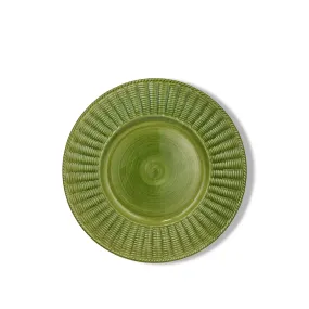 Rattan Effect Hand-Painted Brushed Olive Green Charger Plate, 32.5cm